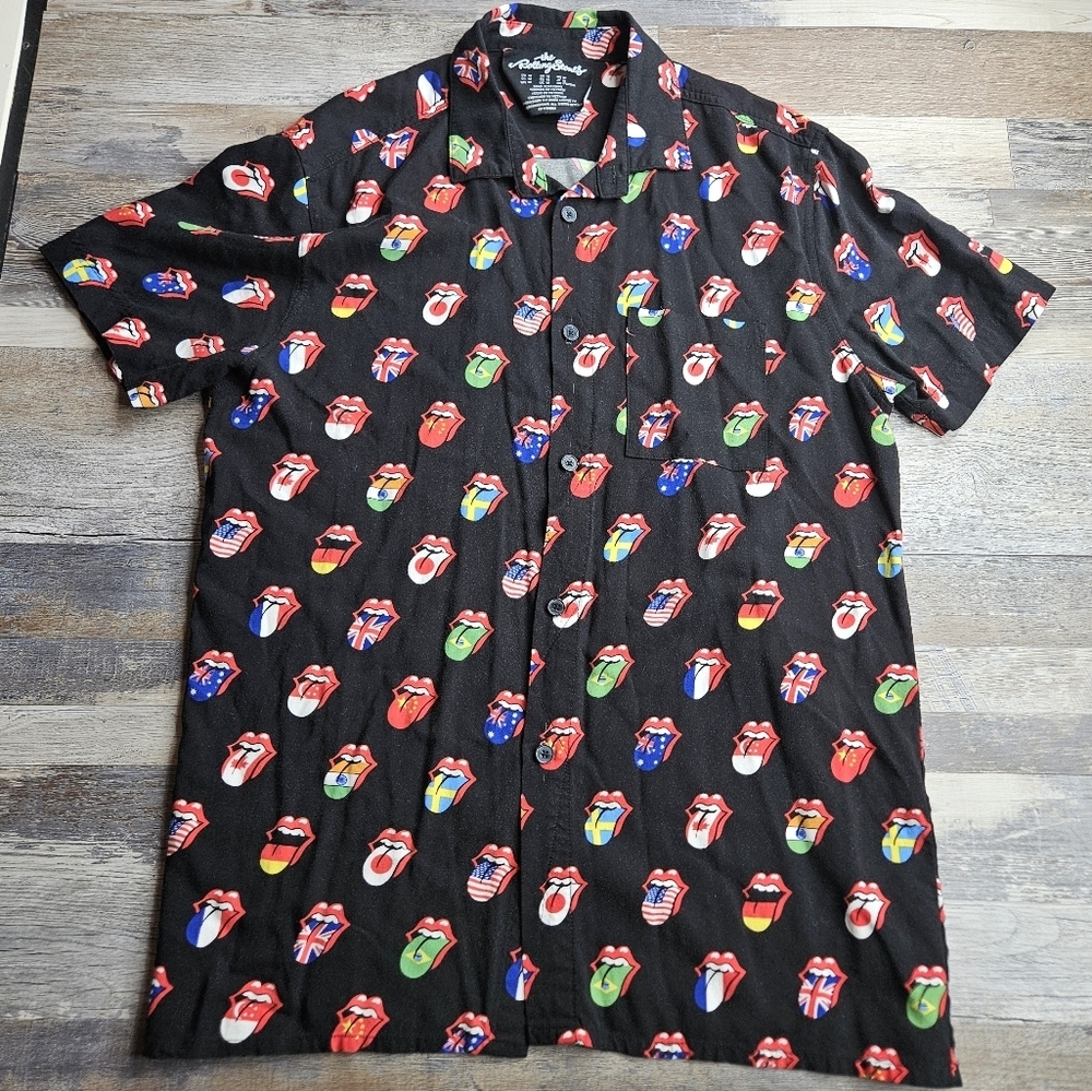 The Rolling Stones Tongue Button Down Medium Short Sleeve multi color